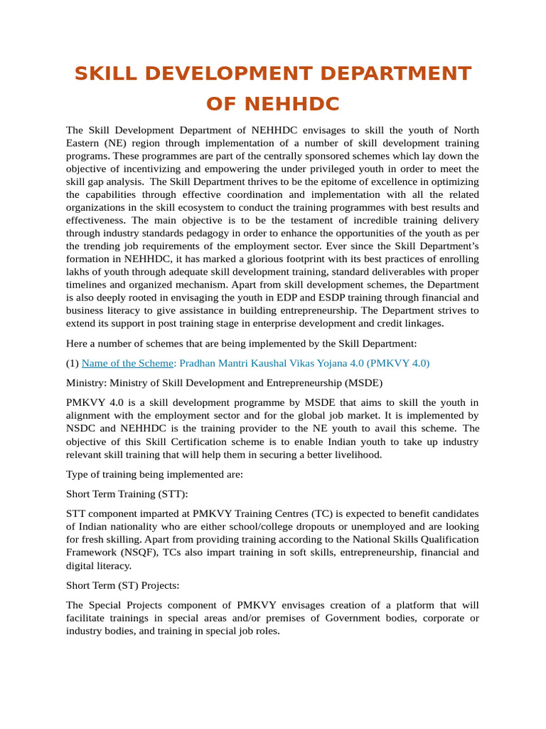 Skill Development Initiatives in NE Region | PDF
