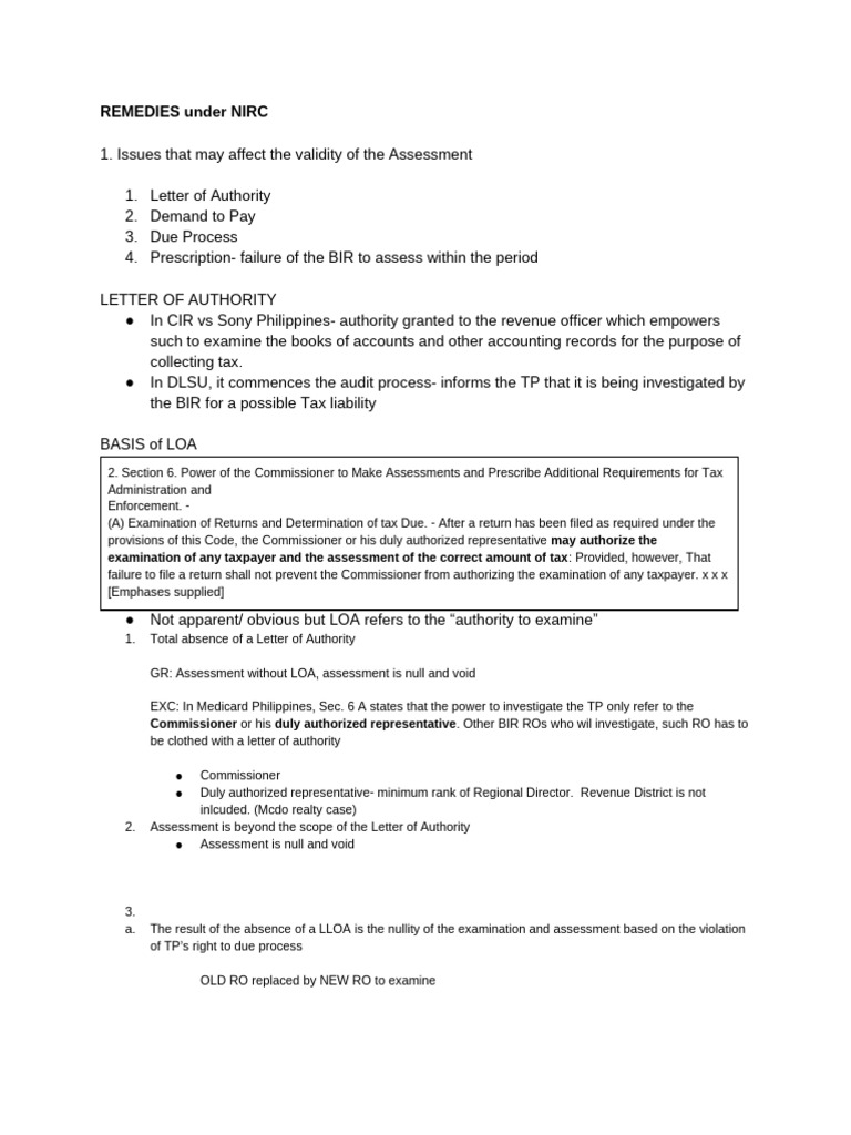 Validity of BIR Assessments and LOA | PDF | Tax Refund | Internal ...