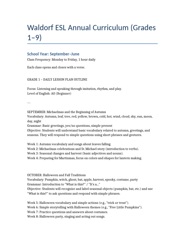 Waldorf ESL Curriculum for Grades 1-9 | PDF