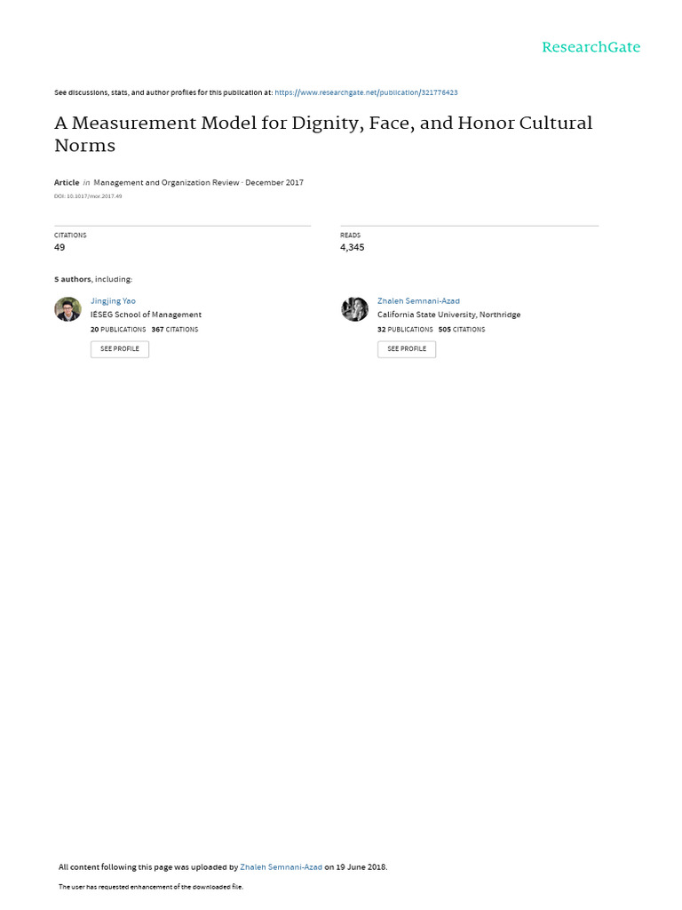 Div Class Title A Measurement Model For Dignity Face and Honor Cultural ...