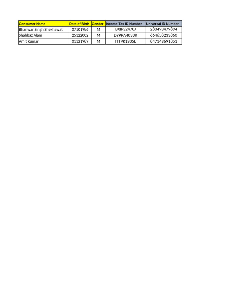 CIBIL Format for Consumer Data | PDF