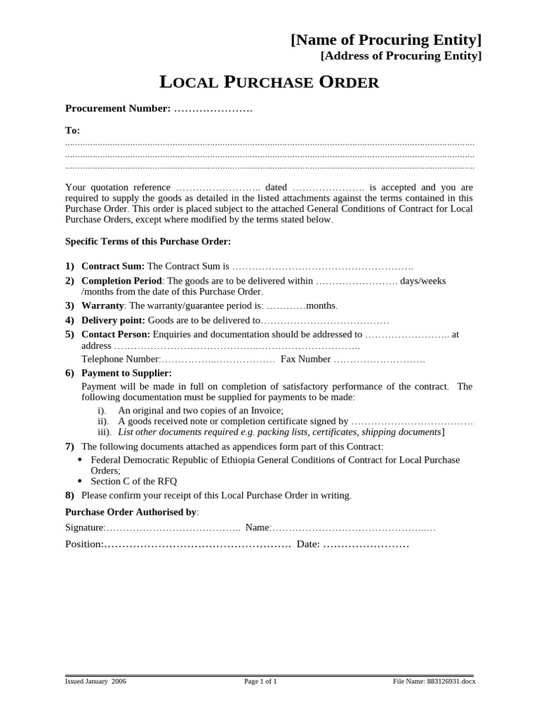 Local Purchase Order Template | PDF | Receipt | Business