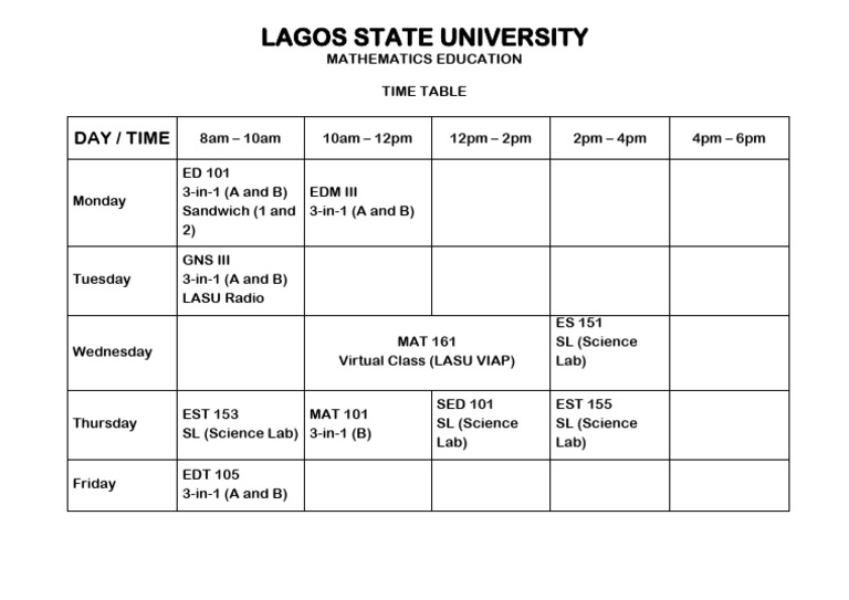 Time Table | PDF
