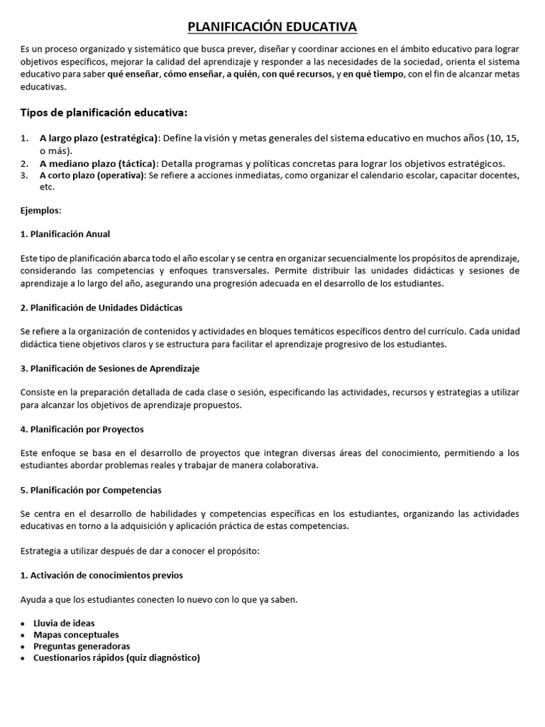 Tipos y Estrategias de Planificación Educativa | PDF | Planificación ...
