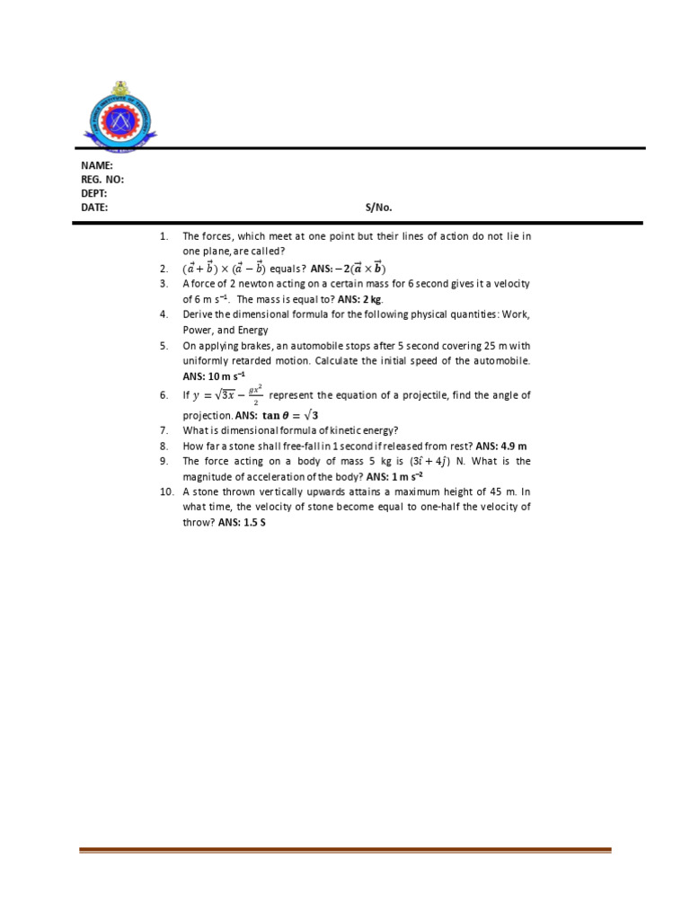 PHY EXERCISE | PDF | Euclidean Vector | Force