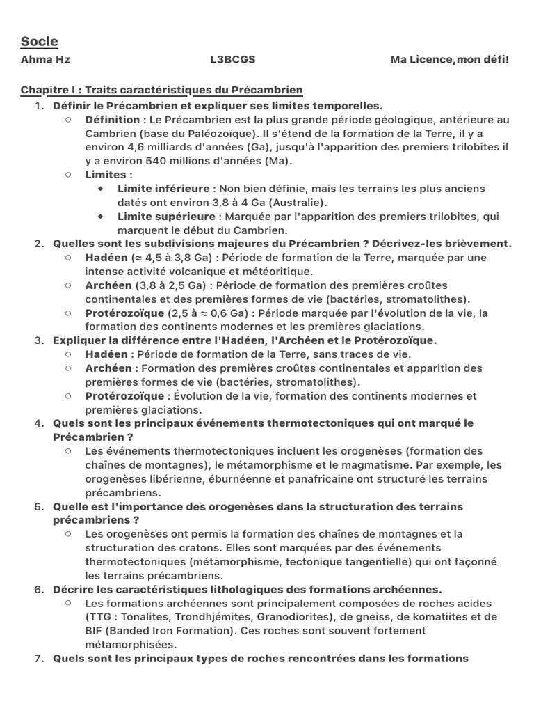 Définition du Socle Précambrien Sénégalais | PDF | Croûte terrestre ...