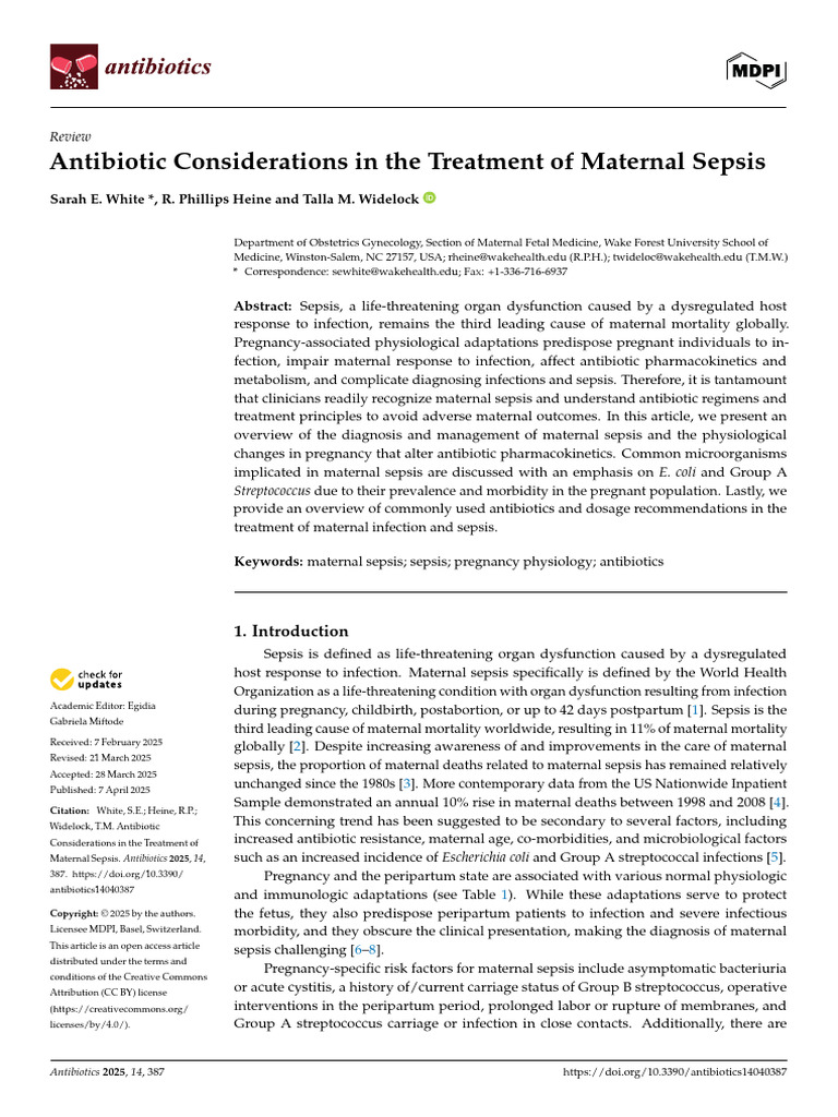 Maternal Sepsis: Antibiotic Treatment Insights | PDF | Sepsis | Shock ...