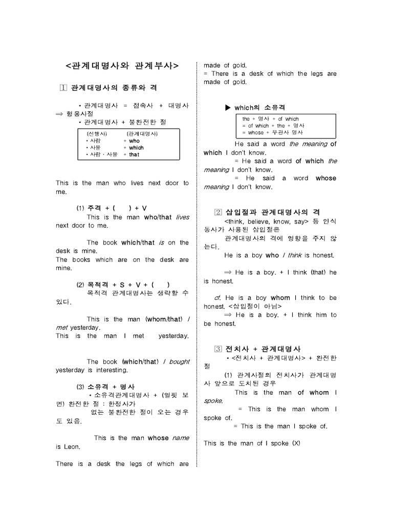 관계대명사와 관계부사 정리 | PDF