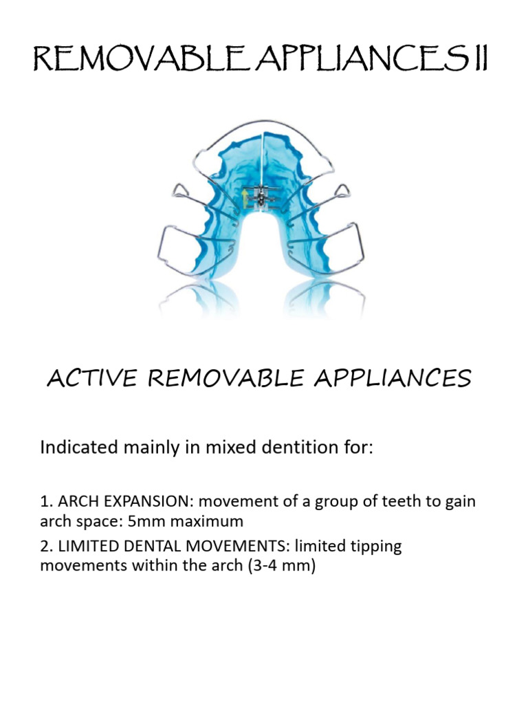 Active Removable Orthodontic Appliances | PDF | Tooth | Dentistry Branches