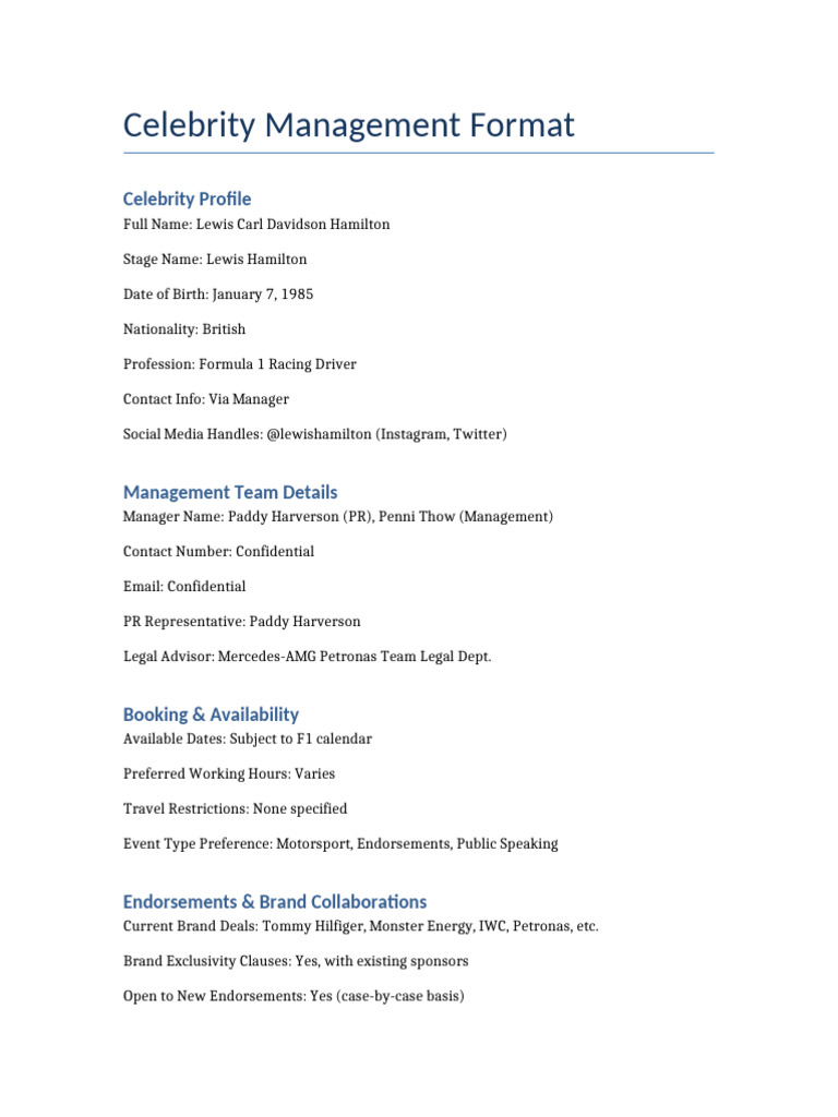 Lewis Hamilton Management Overview | PDF