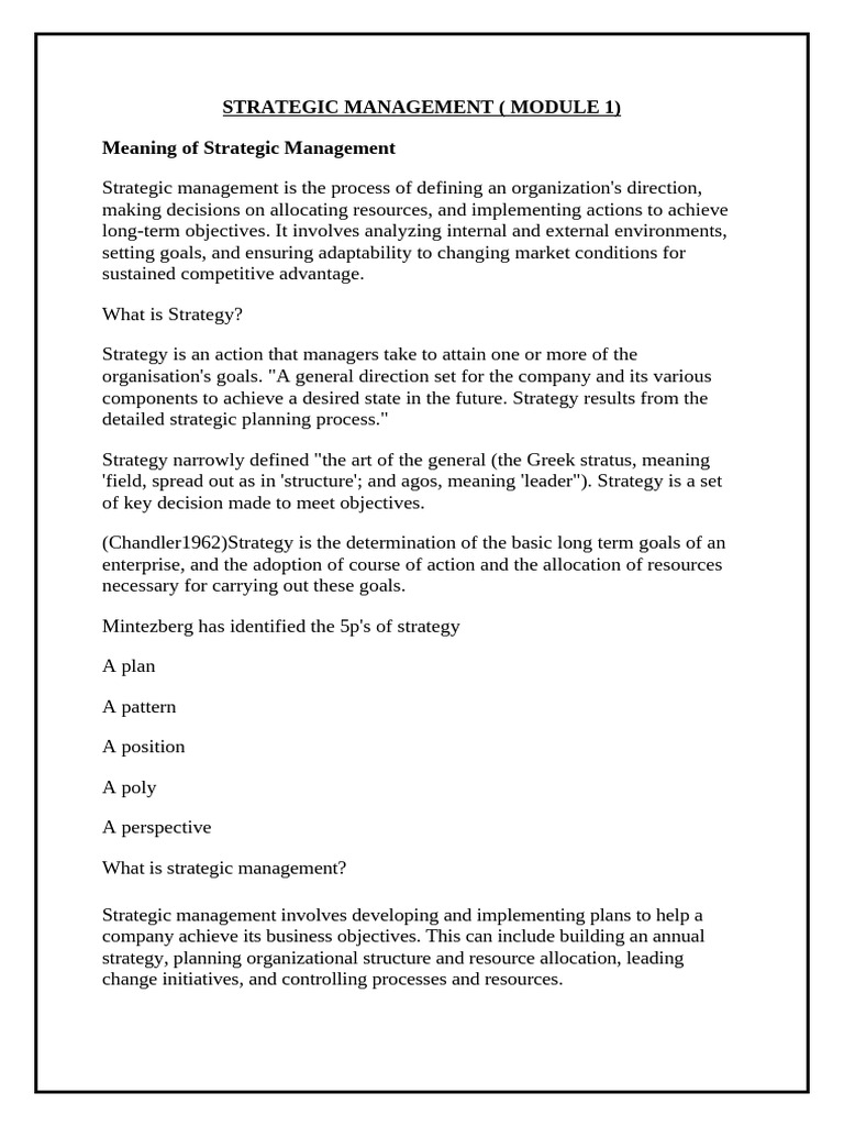 Strategic Management Module 1 | PDF | Strategic Management | Strategic ...