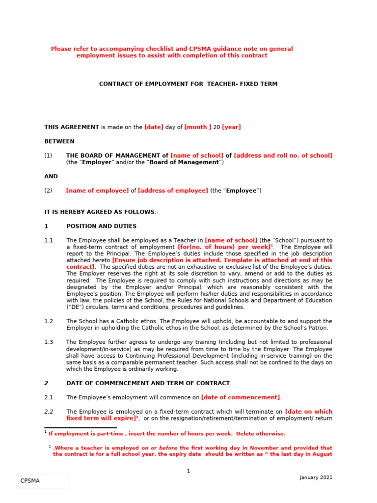 Fixed-Term Teaching Contract Agreement | PDF | Employment | Schools