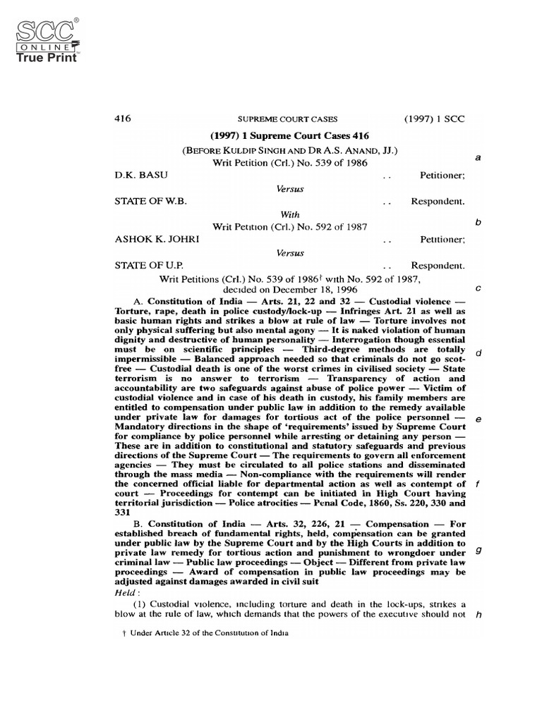 D.K. Basu v. State of W.B., (1997) 1 SCC 416 | PDF
