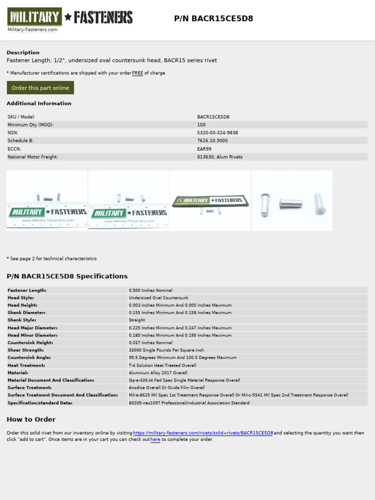 BACR15CE5D8 Military Rivet Specifications | PDF | Rivet | Industrial ...