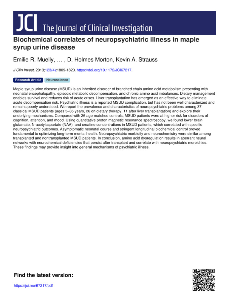 Neuropsychiatric Issues in Maple Syrup Urine Disease | PDF | Attention ...
