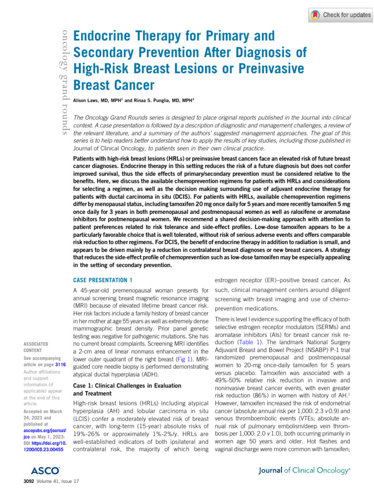 Endocrine Therapy for High-Risk Breast Lesions | PDF | Breast Cancer ...