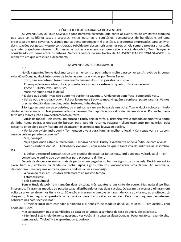 Narrativa de Aventura: Tom Sawyer | PDF | Narrativa