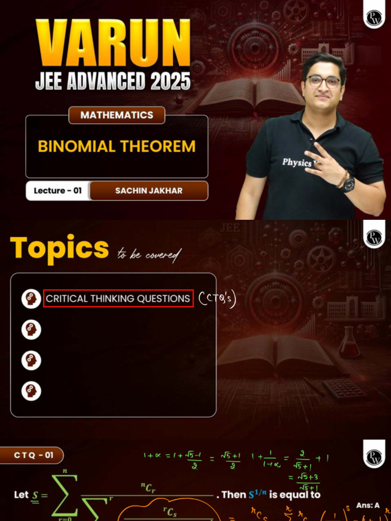 Binomial Theorem 01 - Class Notes - Varun JEE Advanced 2025 | PDF