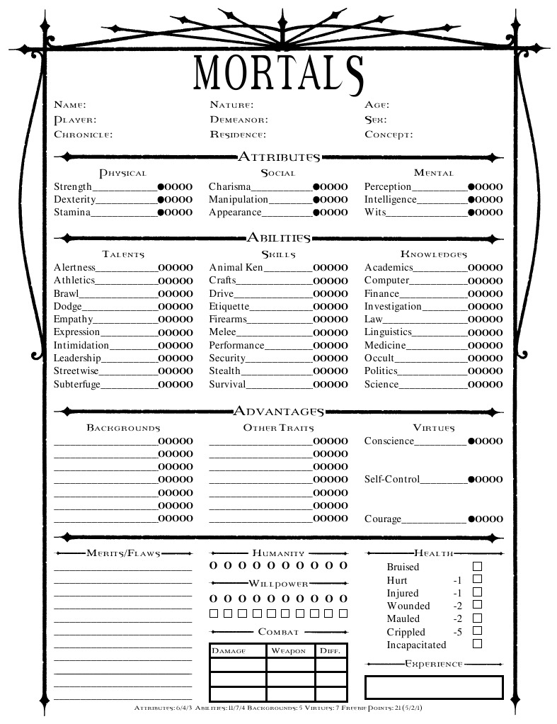 Character Sheet for RPG Attributes | PDF