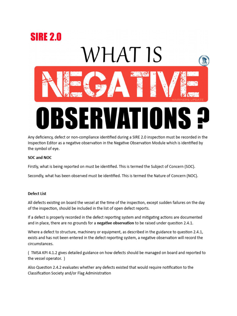 SIRE 2.0 Inspection Negative Observations Guide | PDF | Pressure ...