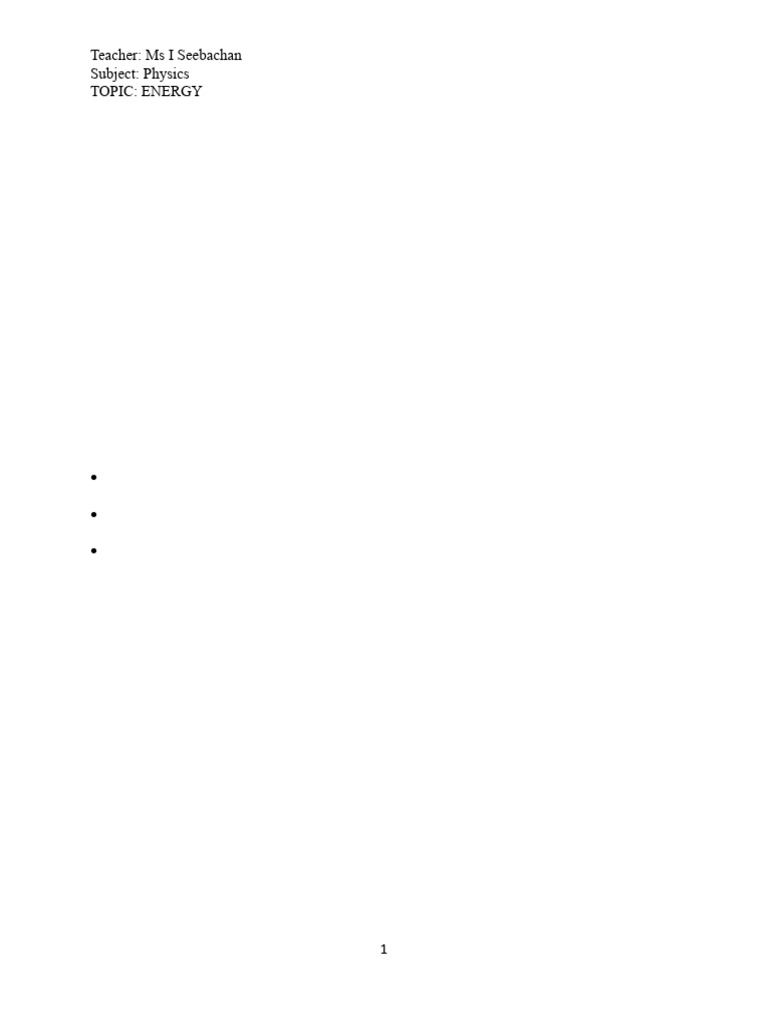 Energy Worksheet for Form 3 Physics | PDF | Potential Energy | Kinetic ...