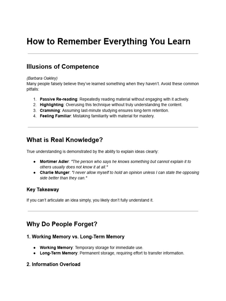 Mastering Memory Retention Techniques | PDF | Memory | Recall (Memory)