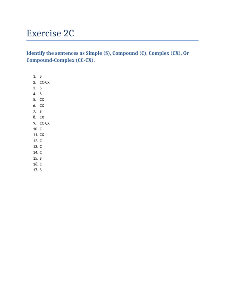 Exercise 2C Sentences | PDF