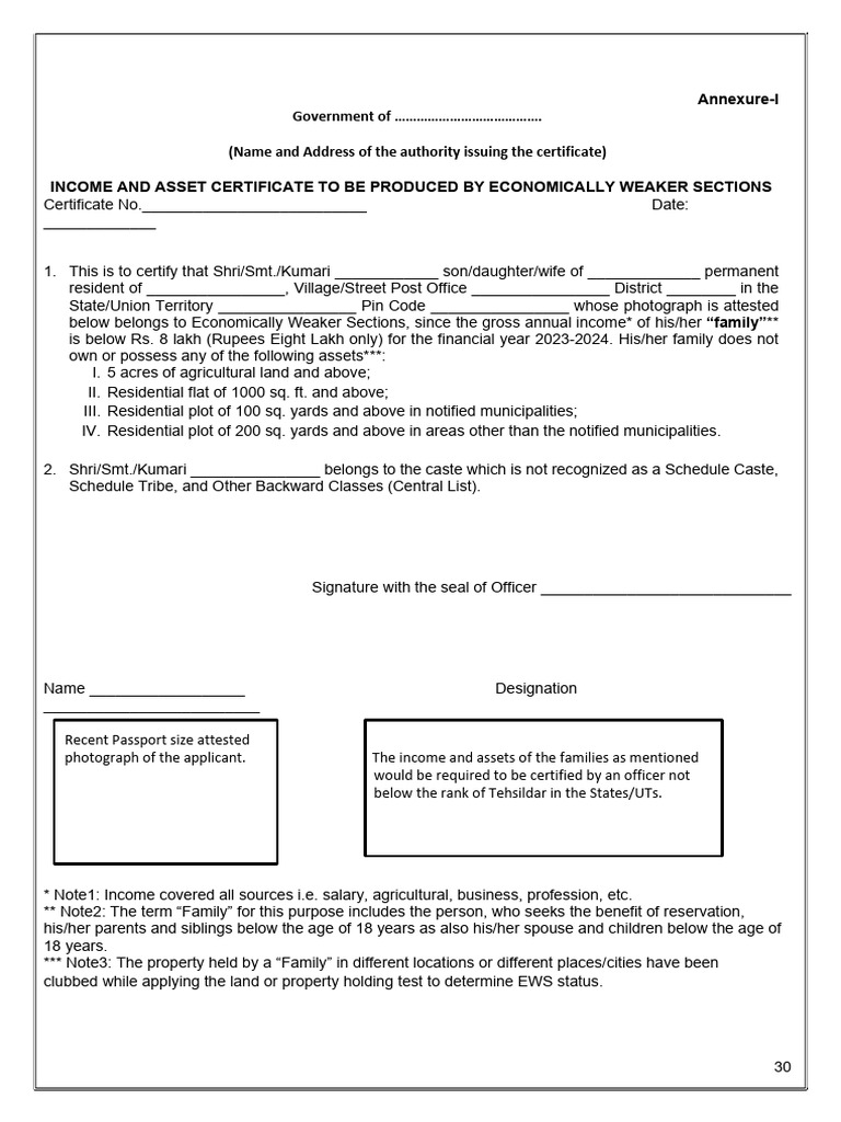 Income and Asset Certificate EWS 2023 | PDF | Government Of India ...