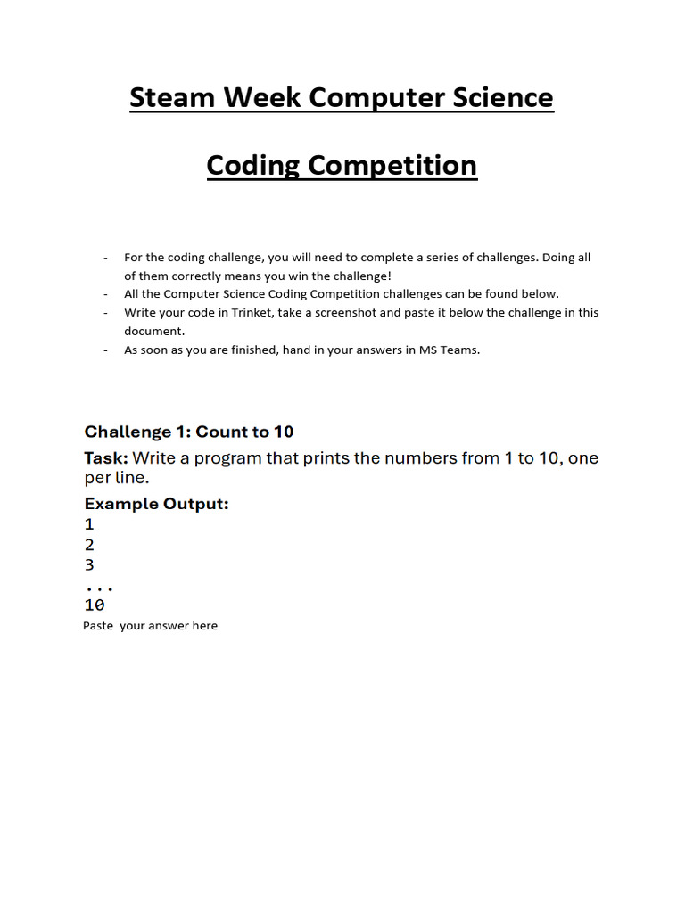 Y8 - Steam Week - CS Coding Challenges | PDF