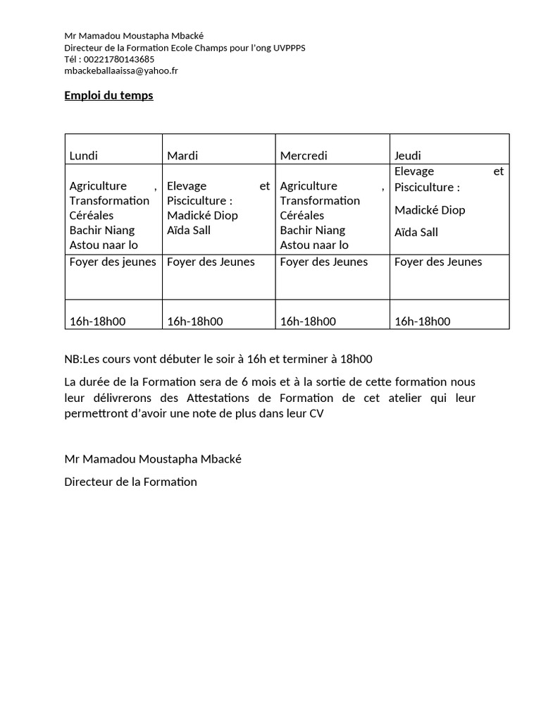 Nouveau emploi du temps de formation | PDF