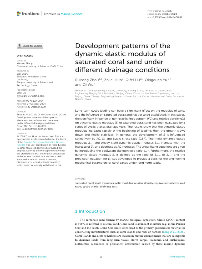 Dynamic Elastic Modulus of Coral Sand | PDF | Young's Modulus ...