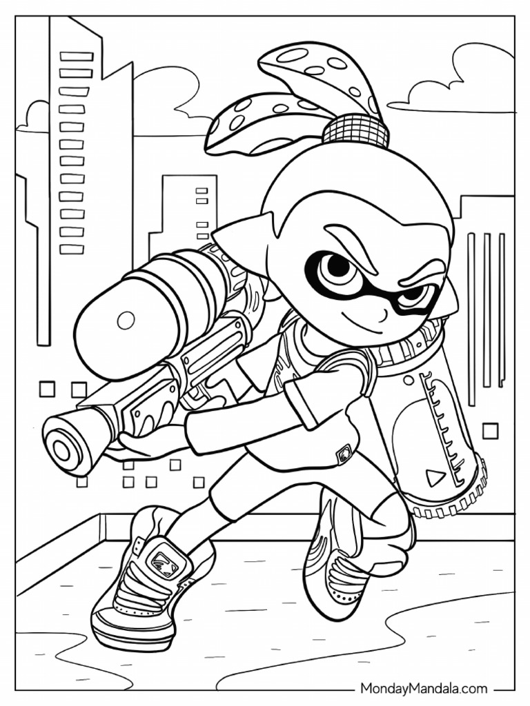 Splatoon With Weapons Super Smash Bros Coloring Page | PDF
