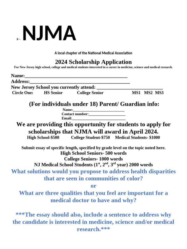 NJMA 2024 Scholarship Application | PDF