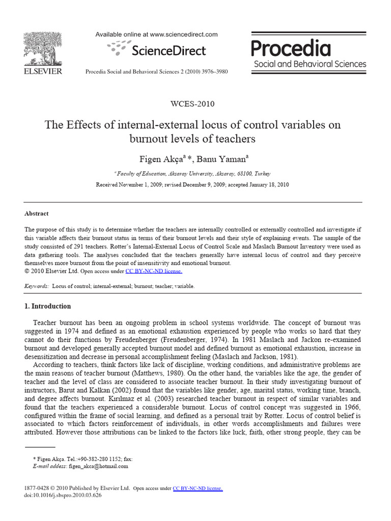 The Effects of Internal-External Locus of Control | PDF | Occupational ...