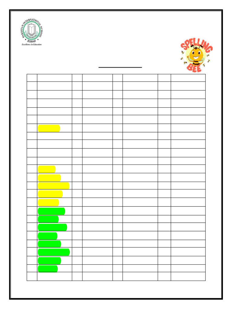 Year 2 Spelling Bee Word List | PDF