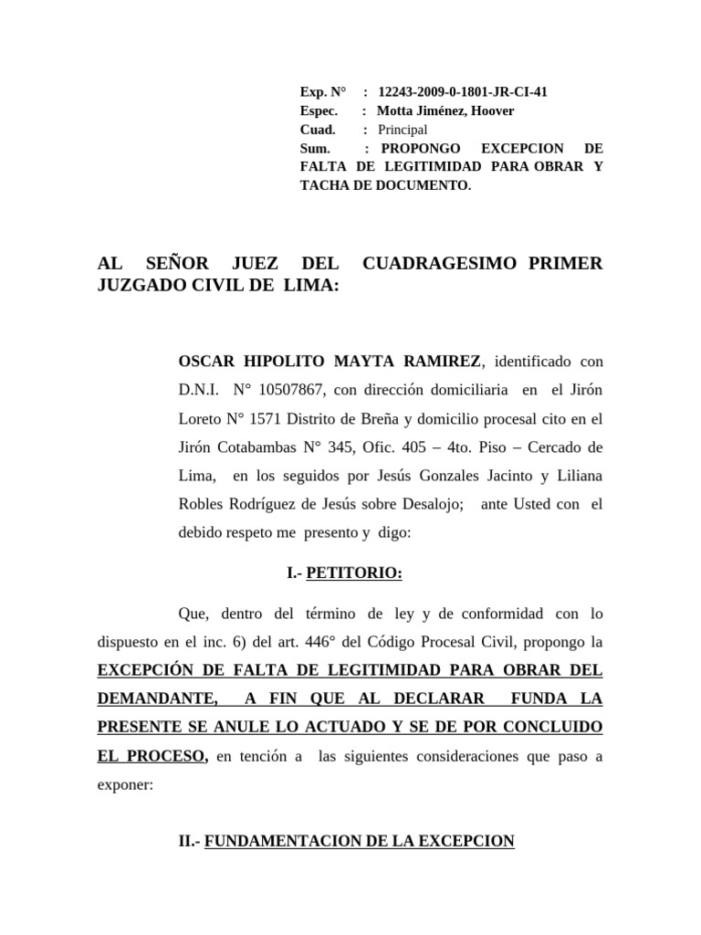 Prop Excep Leg Obrar | PDF | Ley procesal | Propiedad
