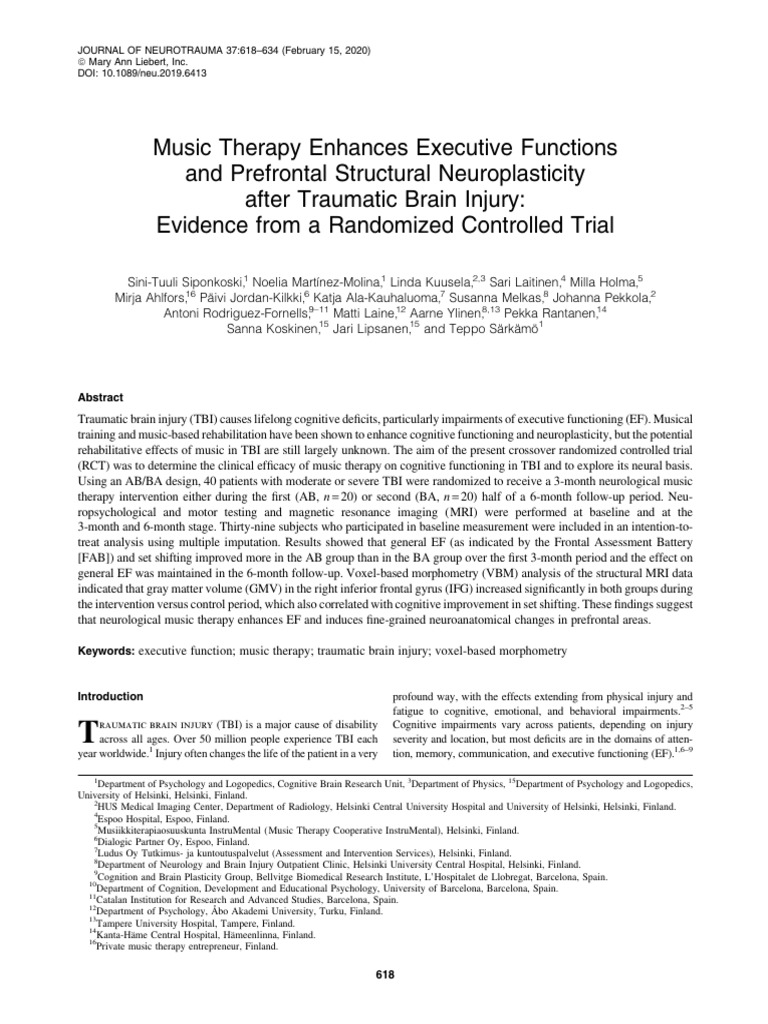 Music Therapy Enhances Executi | PDF | Traumatic Brain Injury ...