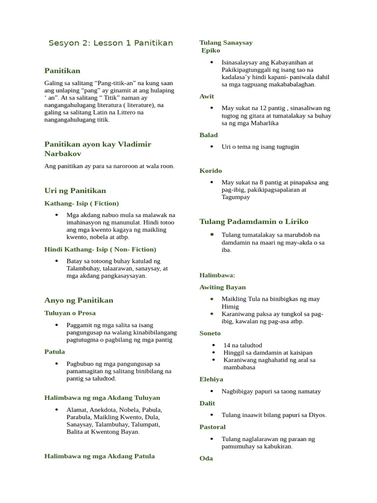 Panitikang Pilipino Notes | PDF