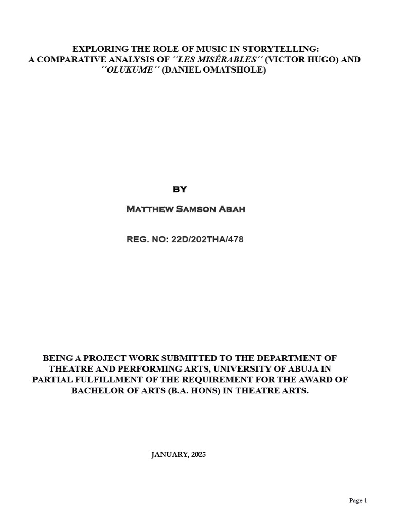 Music's Role in Les Misérables & Olukume | PDF | Narrative | Storytelling