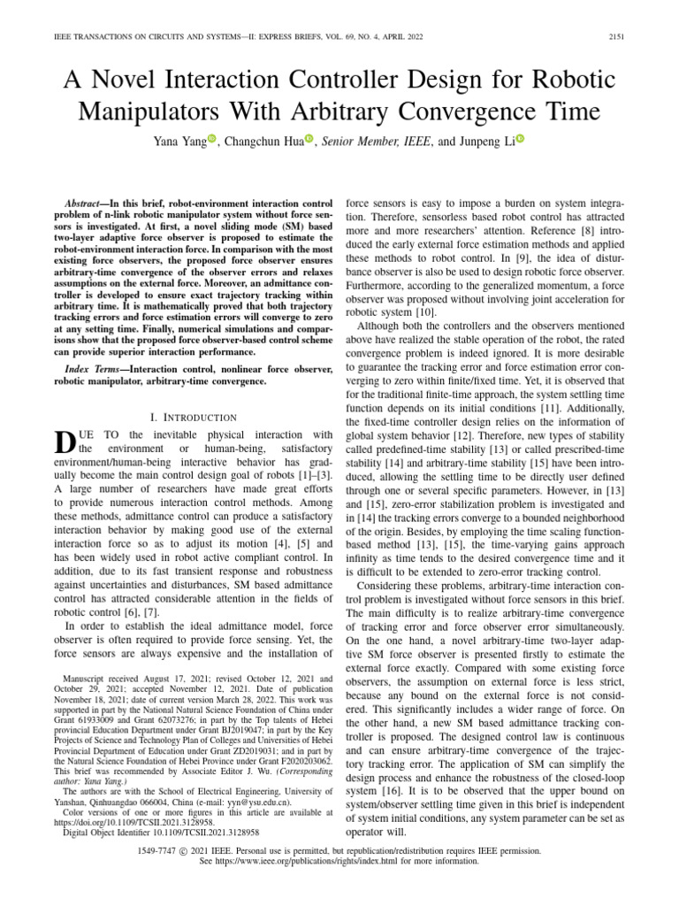 A Novel Interaction Controller Design For Robotic Manipulators With ...