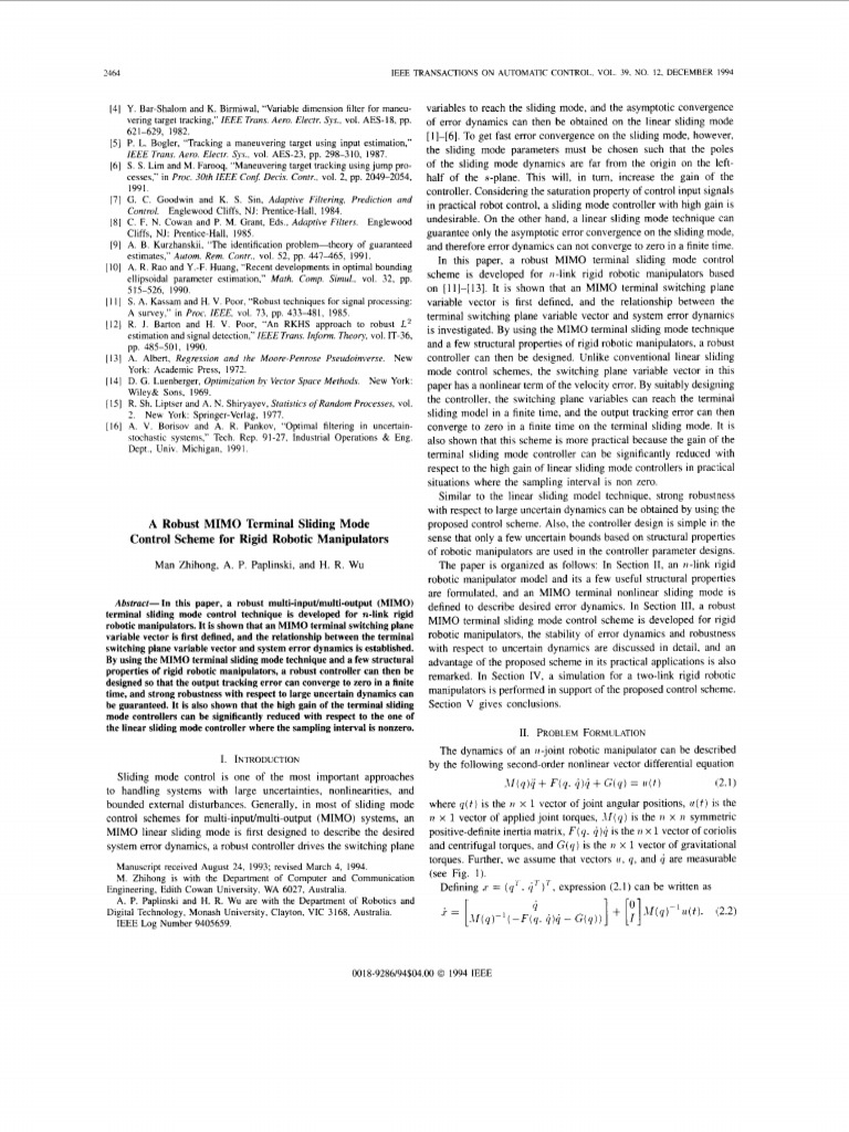 A Robust MIMO Terminal Sliding Mode Control Scheme For Rigid Robotic ...