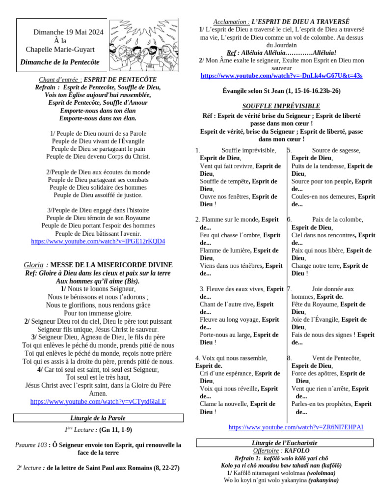 Chants de la Pentecôte 2024 | PDF | Saint-Esprit | Liturgie et culte ...