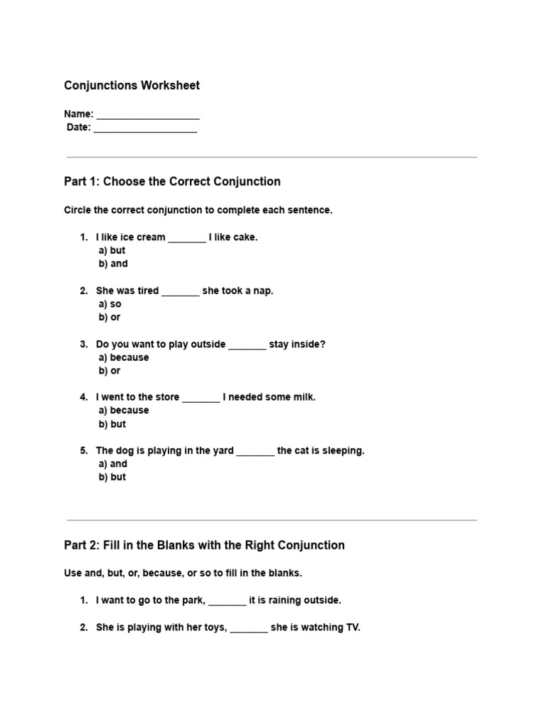 Grade 3 Conjunction Worksheet With Answer | PDF