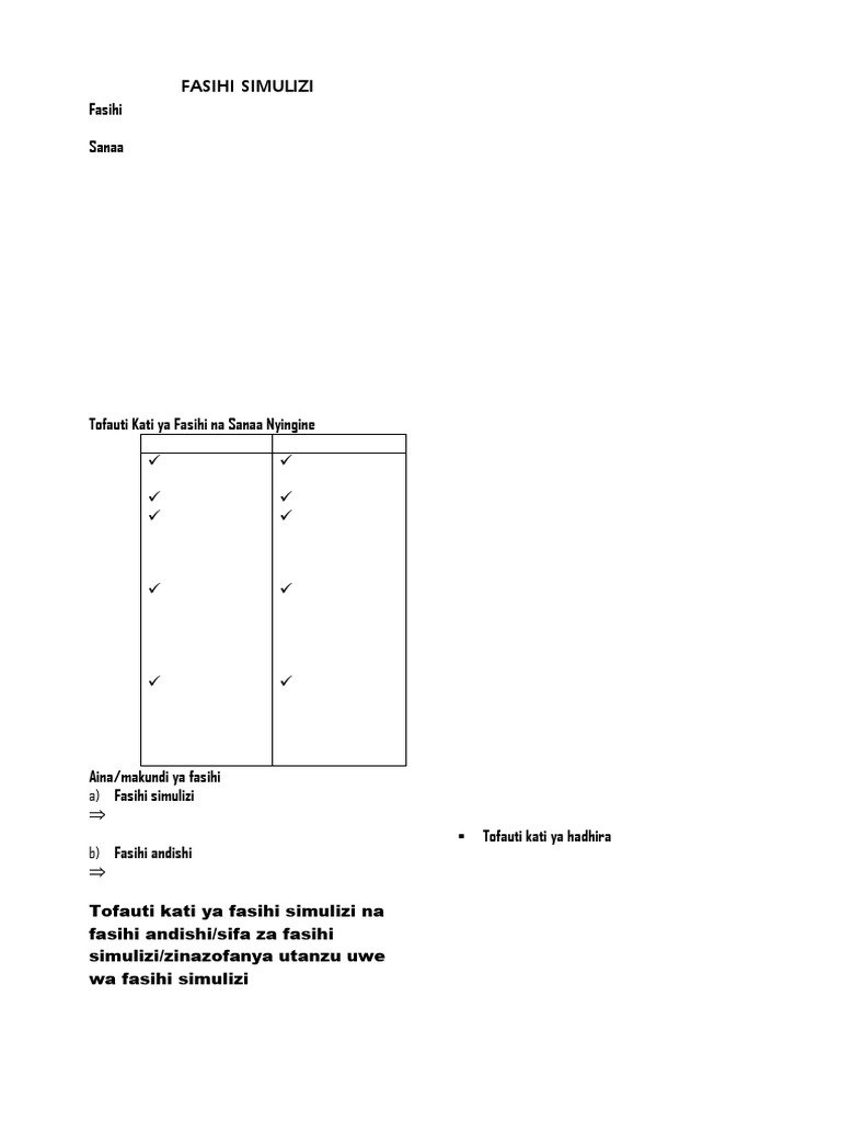 Fasihi Simulizi Notes Pdf