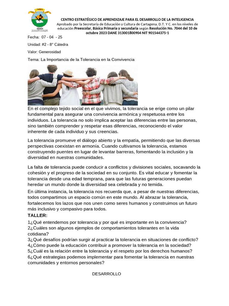 La Tolerancia y su Importancia en la Convivencia | PDF