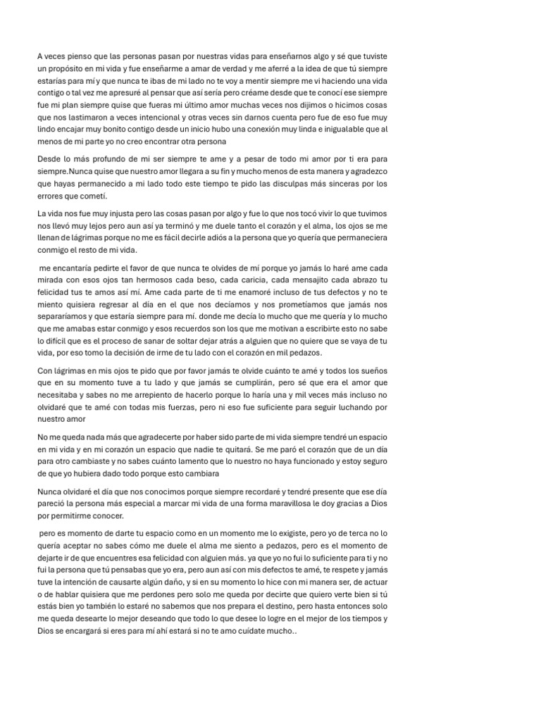 Carta de despedida a un amor eterno | PDF | Amor