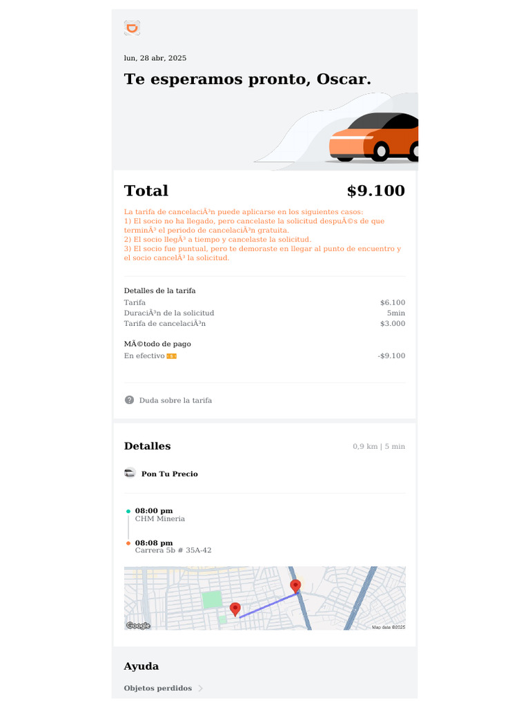 Detalles de tarifa y cancelación DiDi | PDF