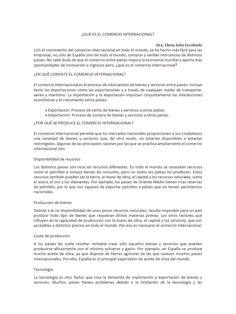 Importancia del Comercio Internacional | PDF | El comercio ...