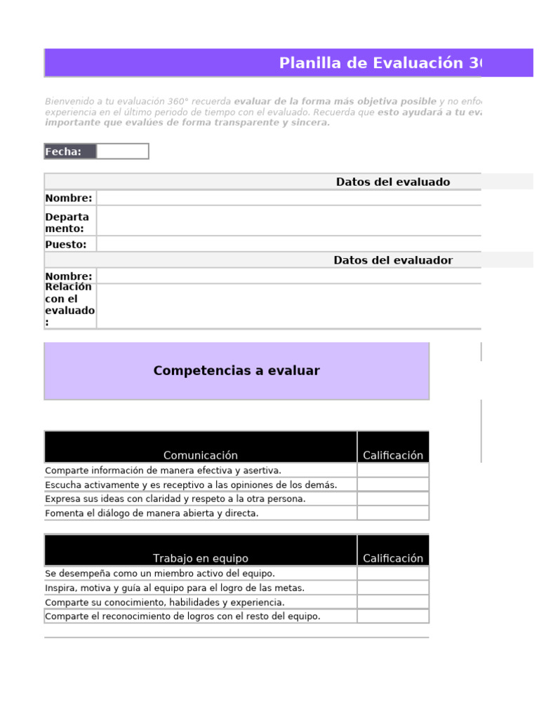 Formato de Evaluacion 360° | PDF | Cognición | Ciencias del comportamiento