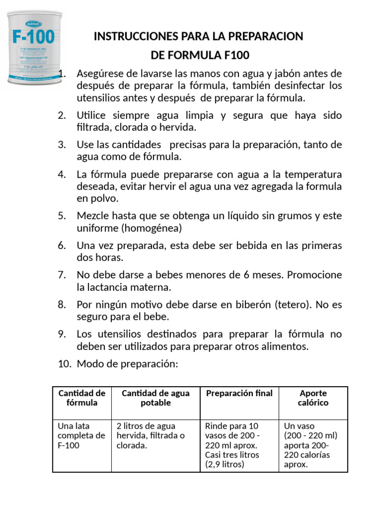 Preparación de Fórmula F100 Casera | PDF